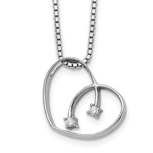925 Sterling Silver Rhodium-plated 18 Inch Diamond Open Heart Necklace, 2" Ext.